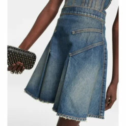 Alexander McQueen Flared Pleated High-rise Denim Miniskirt -Alexander McQueen Sales Store unnamed file 105