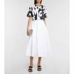 Alexander McQueen High-rise Cotton Poplin Midi Skirt