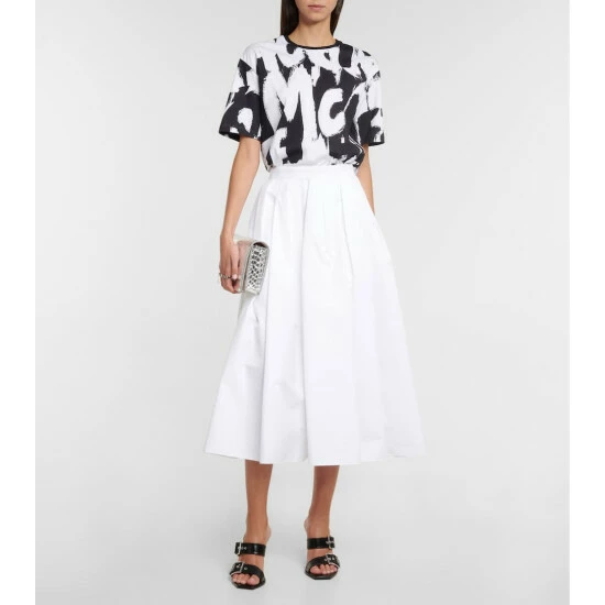 Alexander McQueen High-rise Cotton Poplin Midi Skirt 1 Alexander McQueen High-rise Cotton Poplin Midi Skirt