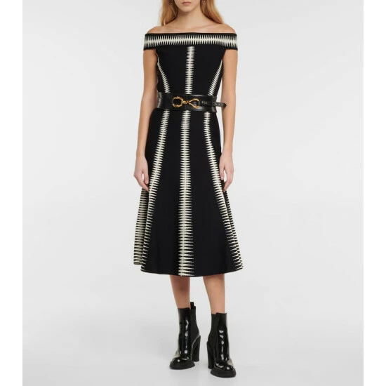 Alexander McQueen Jacquard Off-shoulder Midi Dress 1 Alexander McQueen Jacquard Off-shoulder Midi Dress