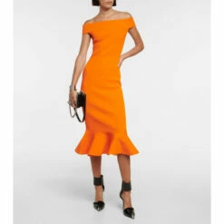 Alexander McQueen Off-shoulder Ribbed-knit Midi Dress