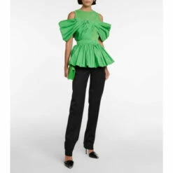 Alexander McQueen Pleated Peplum Faille Top