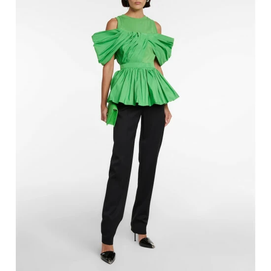 Alexander McQueen Pleated Peplum Faille Top 1 Alexander McQueen Pleated Peplum Faille Top