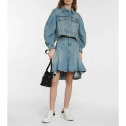Alexander McQueen Puff-sleeve Cropped Denim Jacket