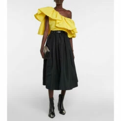 Alexander McQueen One-shoulder Faille Crop Top