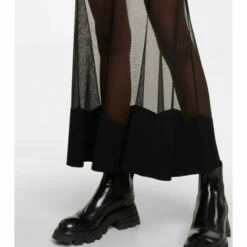 Alexander McQueen Mesh-paneled Ribbed-knit Midi Skirt -Alexander McQueen Sales Store unnamed file 1414