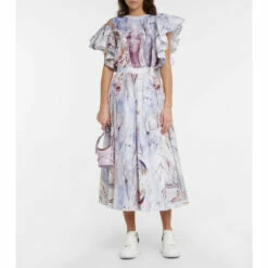 Alexander McQueen Printed Cotton Midi Skirt