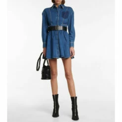 Alexander McQueen Pleated Denim Shirt Minidress