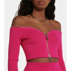 Alexander McQueen Ribbed-knit Off-shoulder Top -Alexander McQueen Sales Store unnamed file 1558