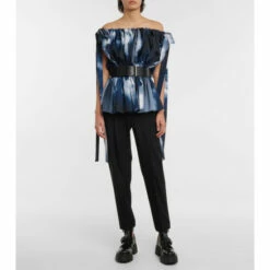 Alexander McQueen Off-shoulder Printed Peplum Top