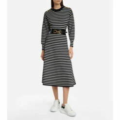 Alexander McQueen Striped Wool-blend Midi Dress