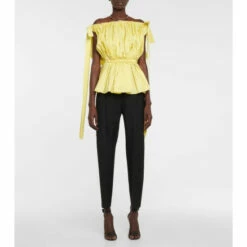 Alexander McQueen Off-shoulder Faille Peplum Top