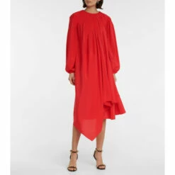 Alexander McQueen Pleated Silk Midi Dress