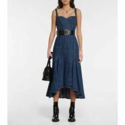 Alexander McQueen Flared Denim Midi Dress