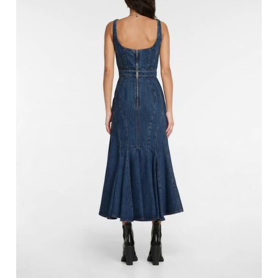 Alexander McQueen Flared Denim Midi Dress 2 Alexander McQueen Flared Denim Midi Dress - Image 2