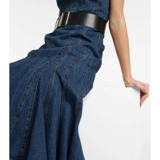 Alexander McQueen Flared Denim Midi Dress 3 Alexander McQueen Flared Denim Midi Dress - Image 3