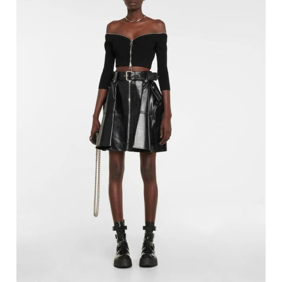 Alexander McQueen Belted High-rise Leather Miniskirt 1 Alexander McQueen Belted High-rise Leather Miniskirt