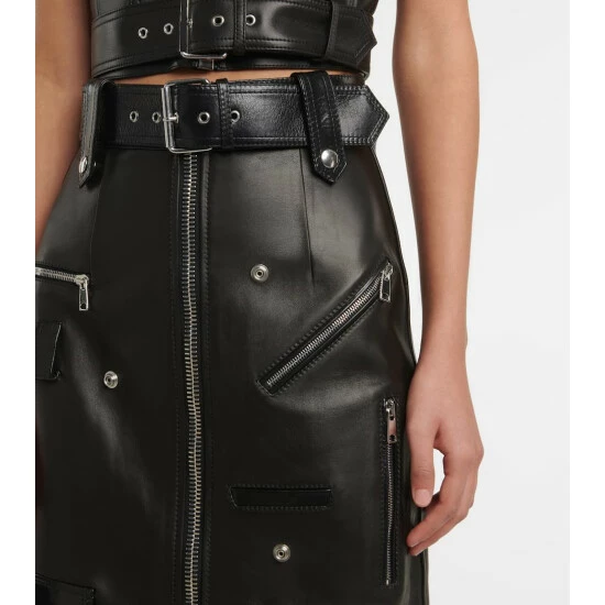 Alexander McQueen Zipped Leather Midi Skirt 3 Alexander McQueen Zipped Leather Midi Skirt - Image 3