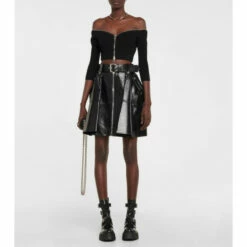 Alexander McQueen Zipped Ribbed-knit Cropped Top