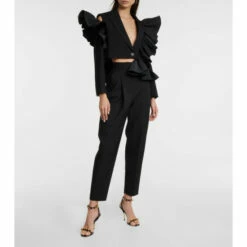 Alexander McQueen Ruffle-trimmed Wool Cropped Blazer