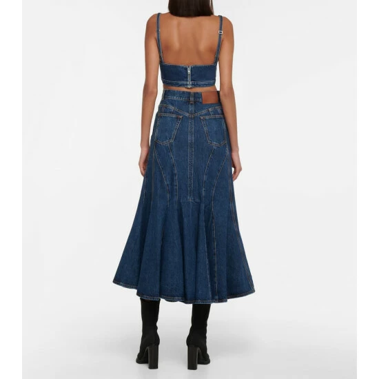 Alexander McQueen Flared Denim Midi Skirt 2 Alexander McQueen Flared Denim Midi Skirt - Image 2