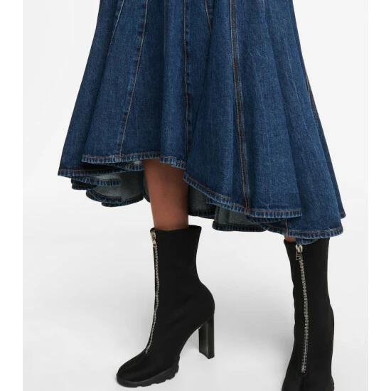 Alexander McQueen Flared Denim Midi Skirt 4 Alexander McQueen Flared Denim Midi Skirt - Image 4