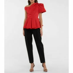 Alexander McQueen Asymmetric Cotton And Faille Peplum Top