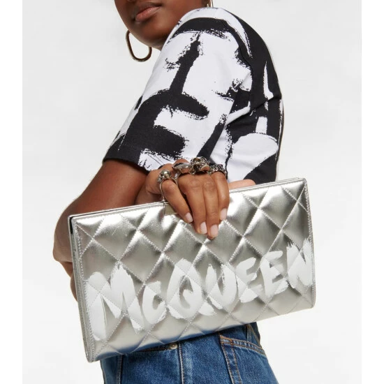 Alexander McQueen Jewelled Logo Metallic Leather Clutch 5 Alexander McQueen Jewelled Logo Metallic Leather Clutch - Image 5