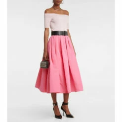 Alexander McQueen Gathered Polyfaille Midi Skirt