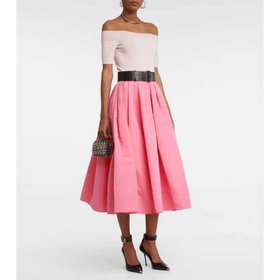 Alexander McQueen Gathered Polyfaille Midi Skirt 1 Alexander McQueen Gathered Polyfaille Midi Skirt