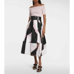 Alexander McQueen Printed Cotton Midi Skirt