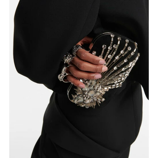 Alexander McQueen Four Ring Embellished Leather Clutch 1 Alexander McQueen Four Ring Embellished Leather Clutch