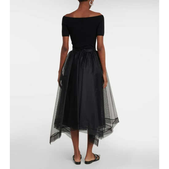 Alexander McQueen Asymmetrical Tiered Tulle Midi Skirt 2 Alexander McQueen Asymmetrical Tiered Tulle Midi Skirt - Image 2