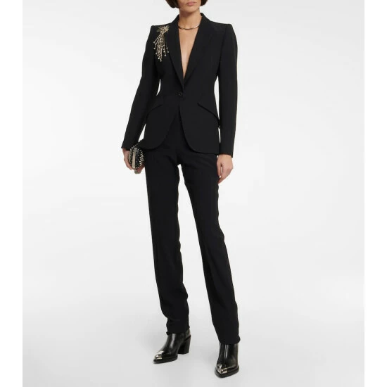 Alexander McQueen Embellished Crêpe Blazer 1 Alexander McQueen Embellished Crêpe Blazer