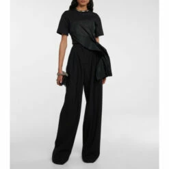 Alexander McQueen Hybrid Drape Asymmetric Cotton And Faille T-shirt