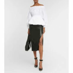 Alexander McQueen Ruched Cotton Off-shoulder Top