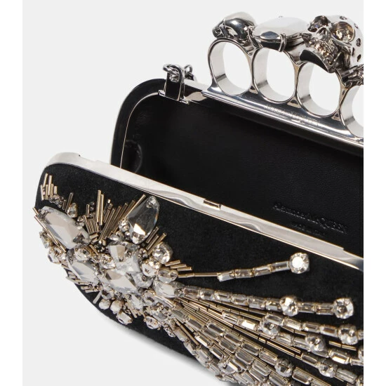Alexander McQueen Four Ring Embellished Leather Clutch 2 Alexander McQueen Four Ring Embellished Leather Clutch - Image 2