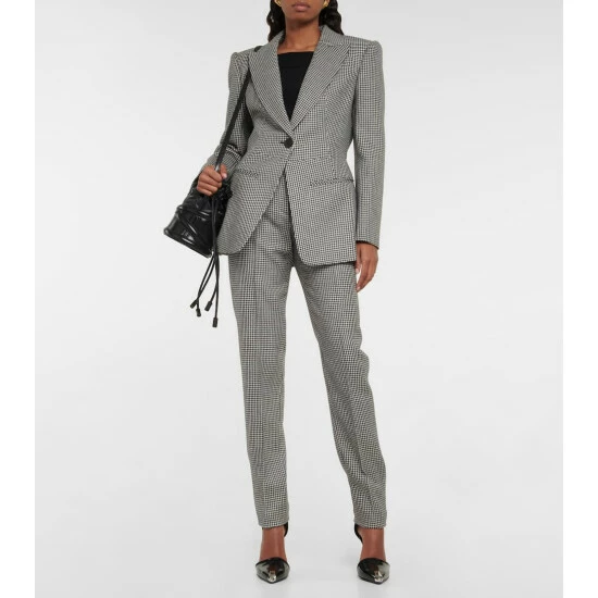 Alexander McQueen Houndstooth Wool Slim-fit Pants 1 Alexander McQueen Houndstooth Wool Slim-fit Pants
