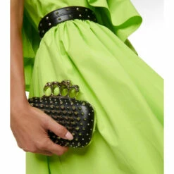 Alexander McQueen Four Ring Embellished Leather Clutch