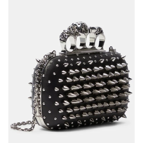 Alexander McQueen Four Ring Embellished Leather Clutch 3 Alexander McQueen Four Ring Embellished Leather Clutch - Image 3