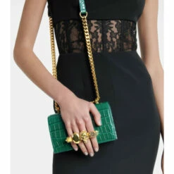 Alexander McQueen Jewelled Satchel Croc-effect Crossbody Bag